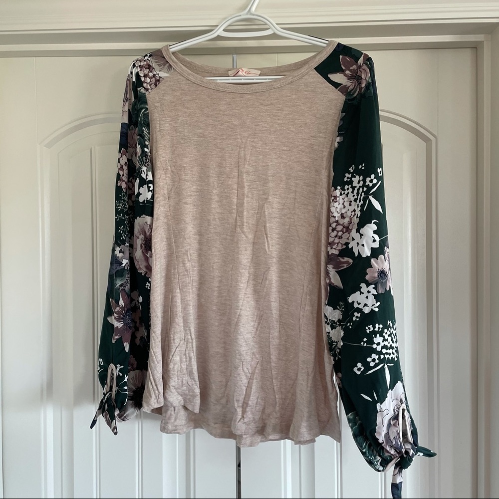 Top with Green Floral Sleeve